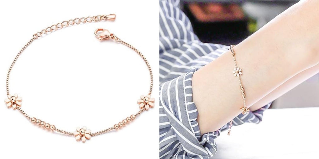 Rose gold daisy flower bracelet for summer