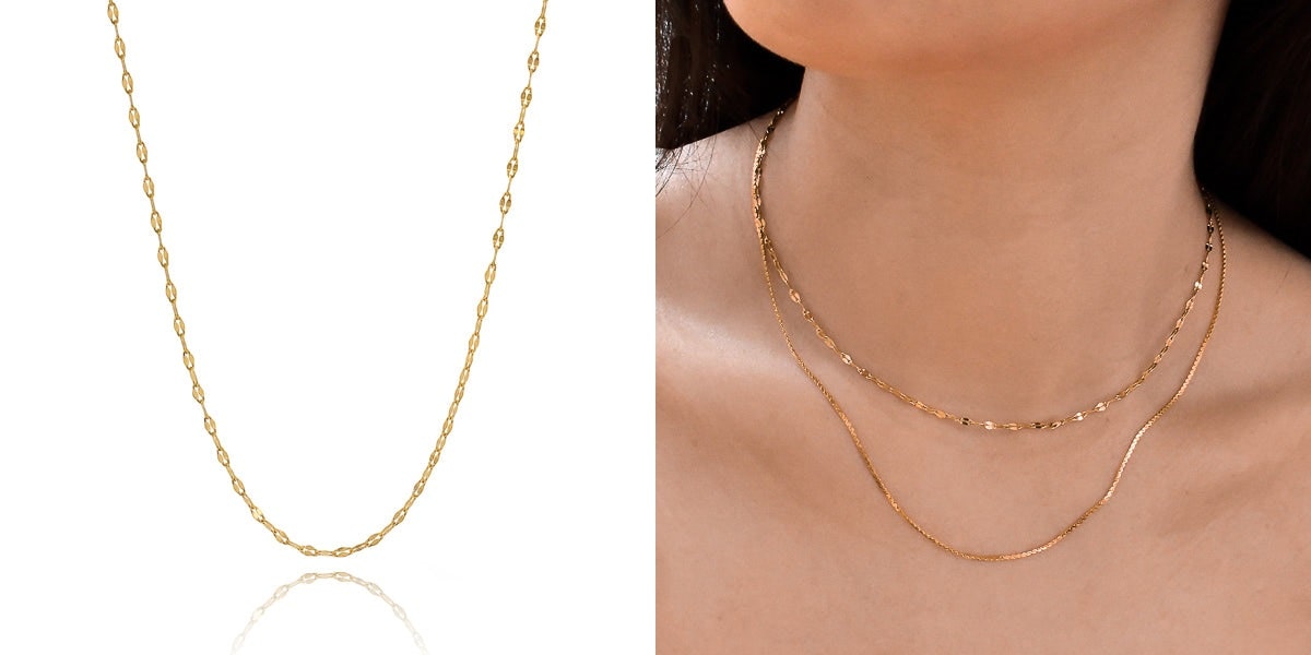 Delicate gold lace chain necklace