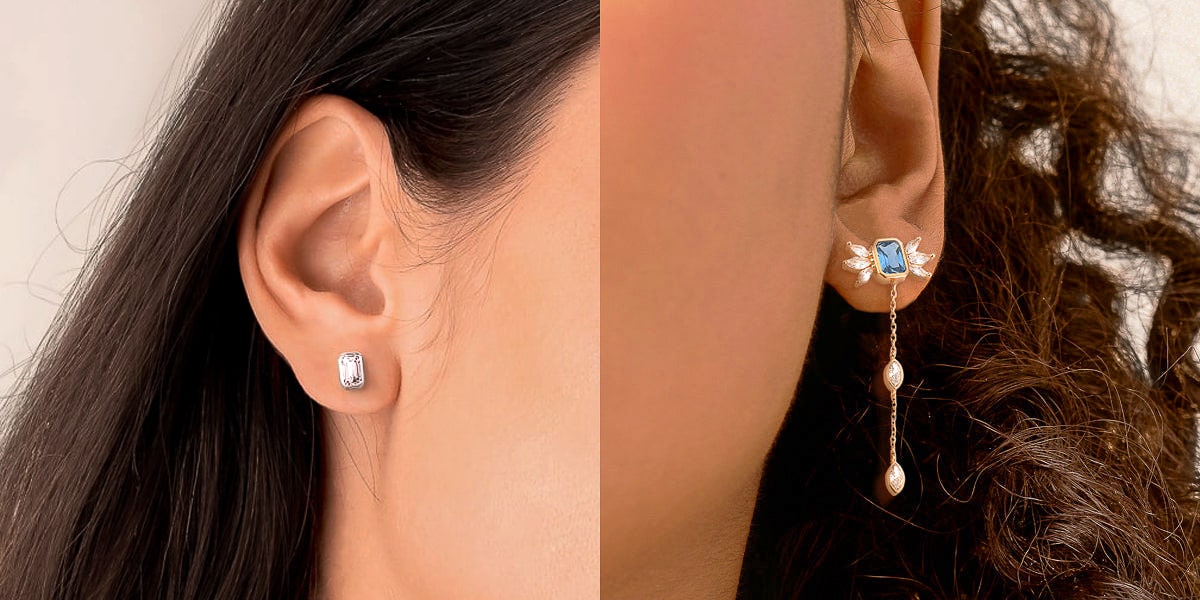 Emerald-cut cubic zirconia earrings