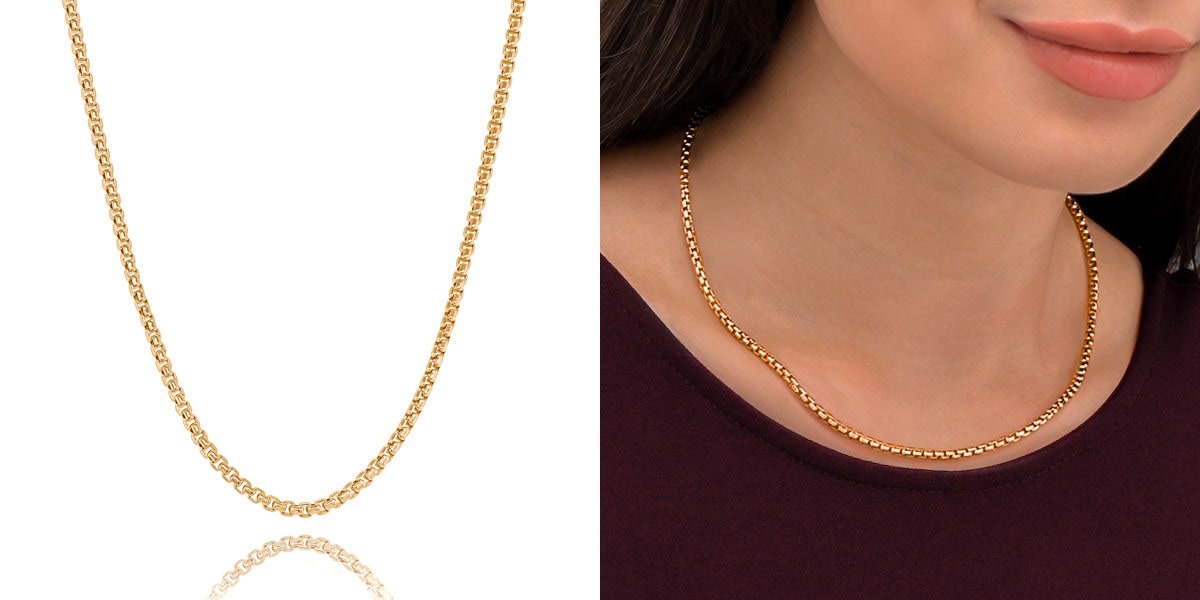 3mm gold box chain necklace