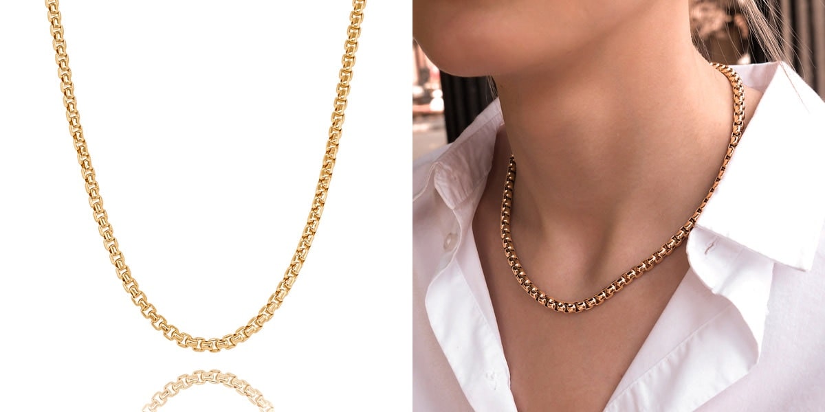 Chunky gold box chain necklace