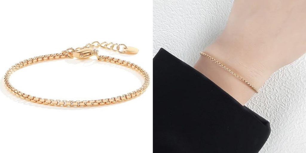 Gold box link chain bracelet