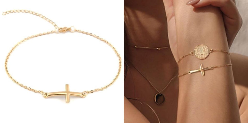 Gold cross chain bracelet