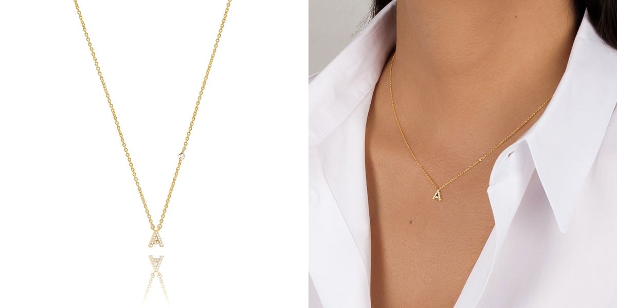 Dainty gold crystal initial necklace