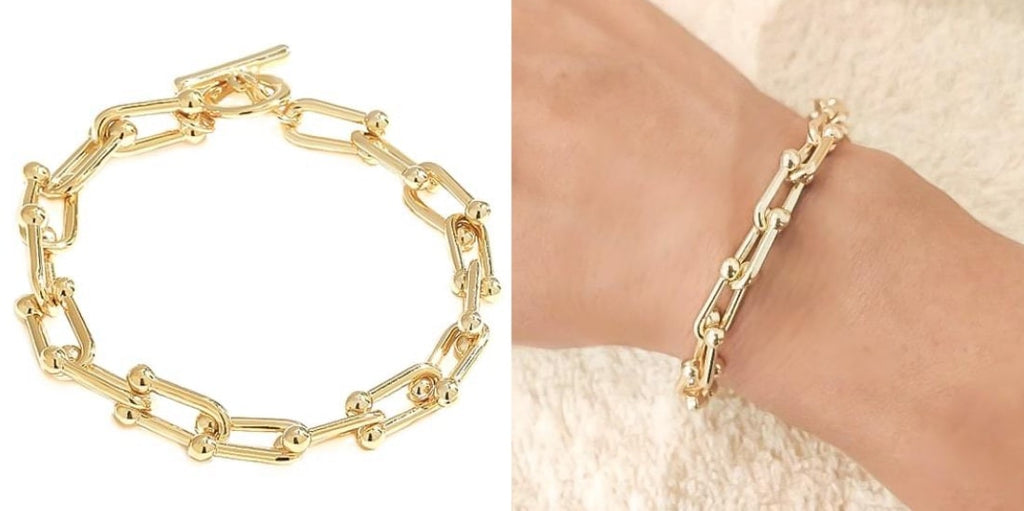 Gold designer link chain bracelet