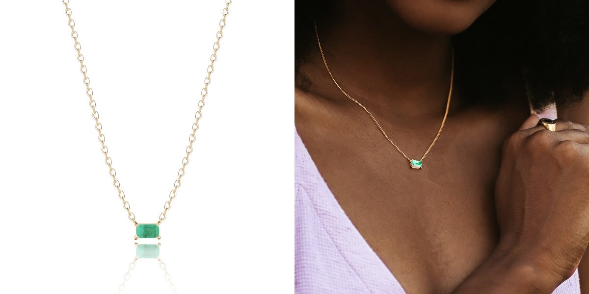 Gold Green Tourmaline bar necklace