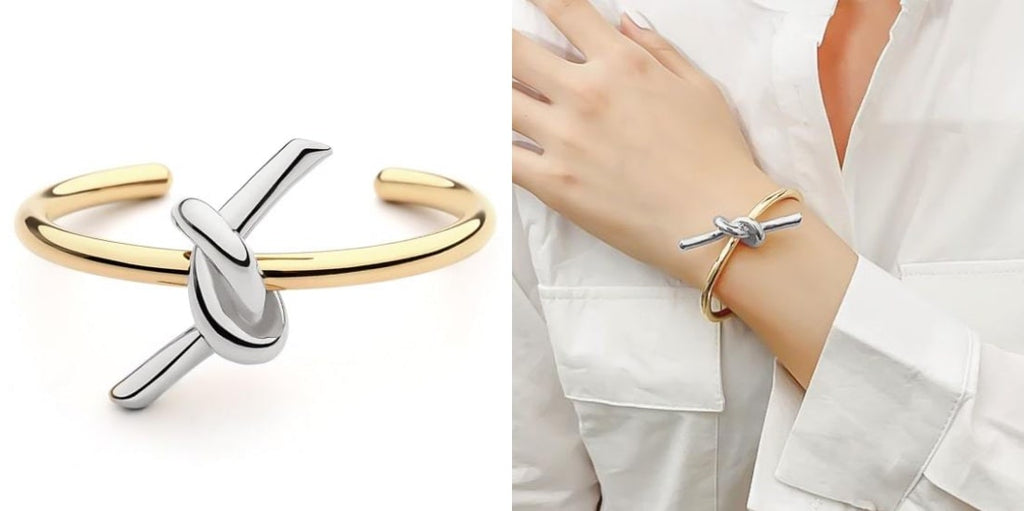 Gold silver knot cuff bracelet
