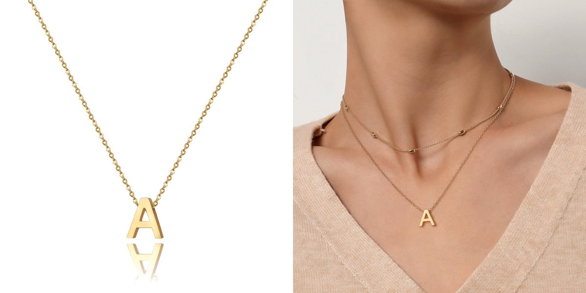 Gold simple initial necklace