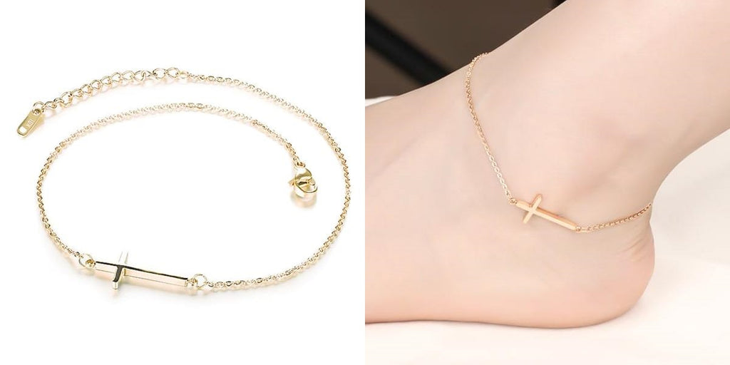 Gold cross chain anklet