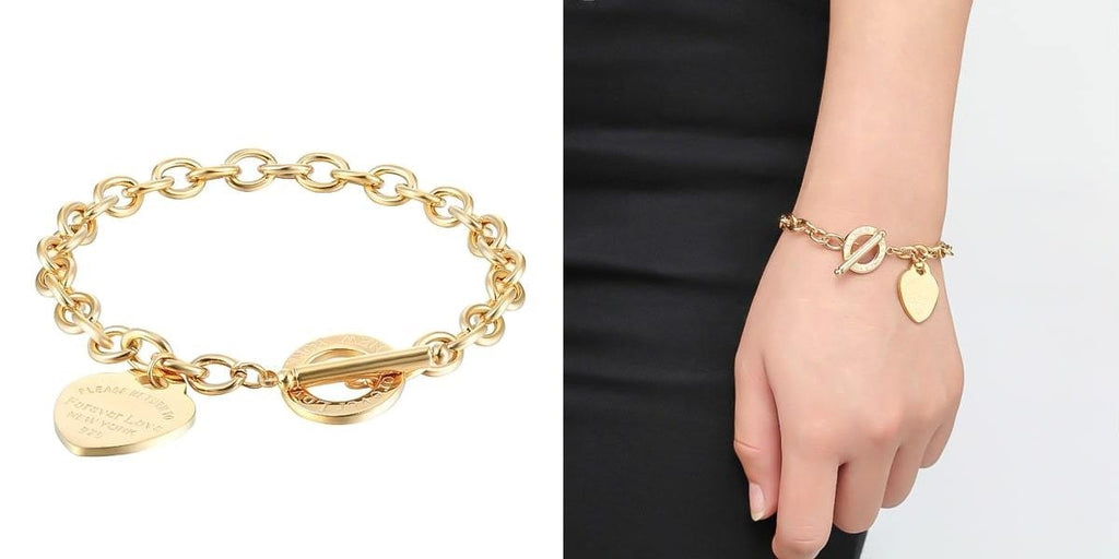 Gold love heart chain bracelet for her