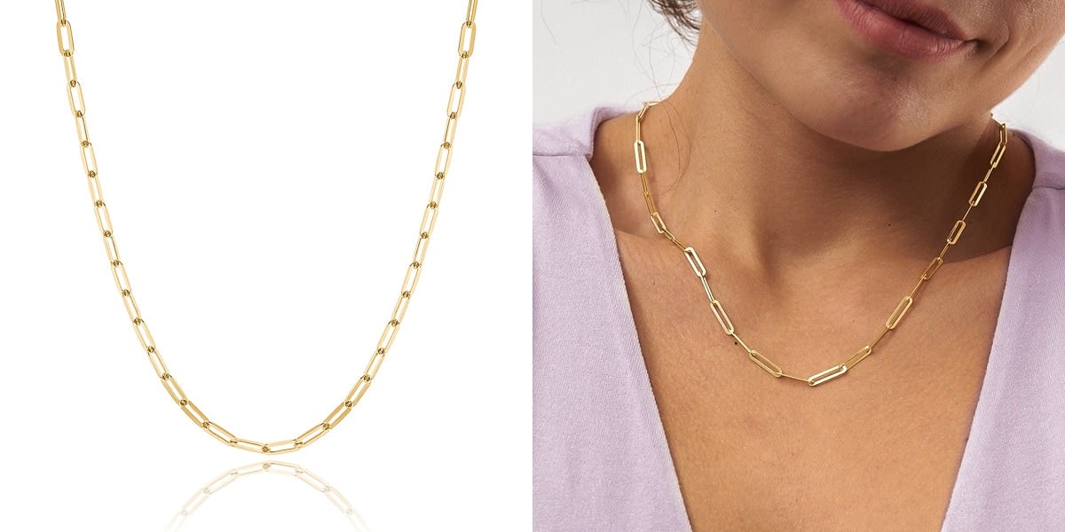 Gold paperclip chain necklace