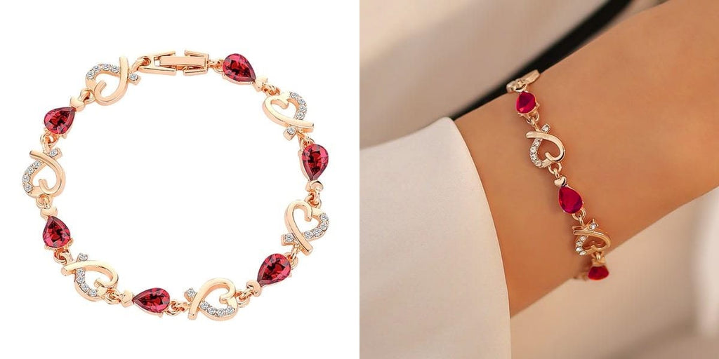 Gold & red heart chain bracelet