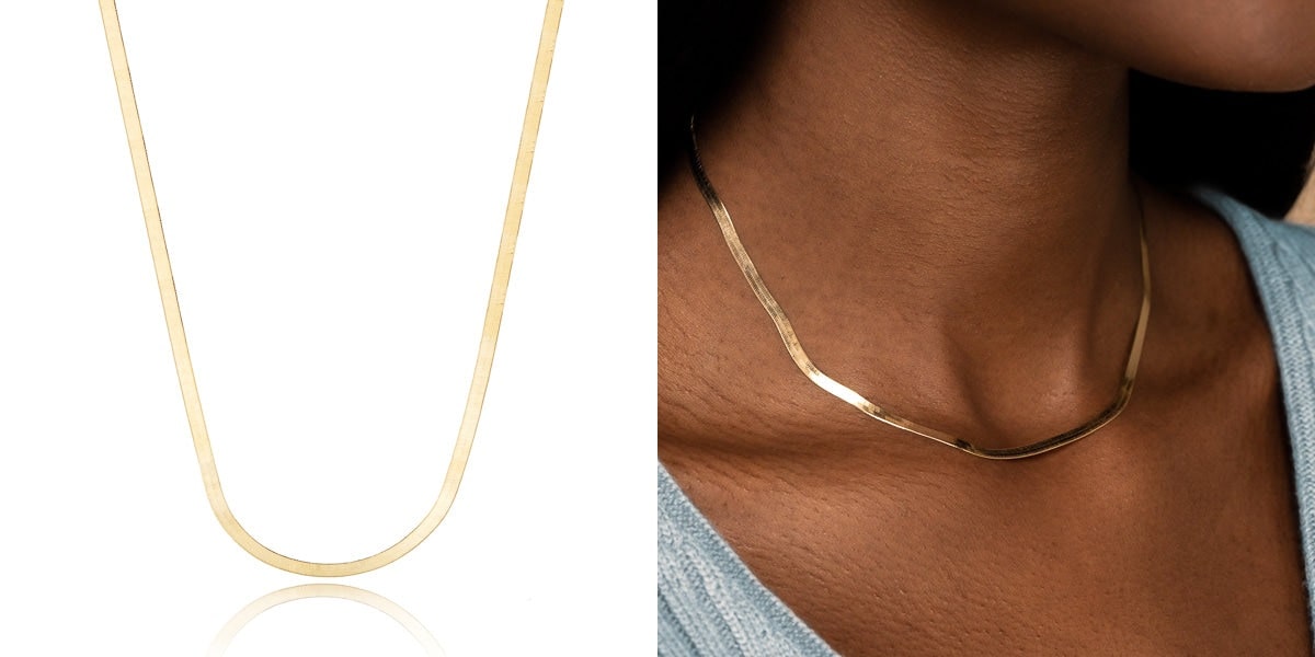 Gold vermeil herringbone chain necklace