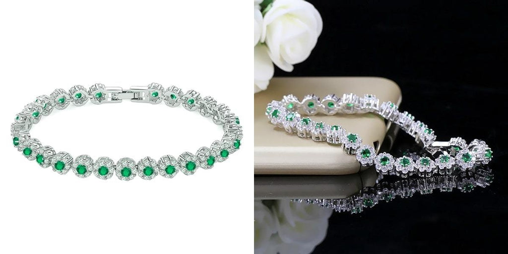 Green halo crystal tennis bracelet