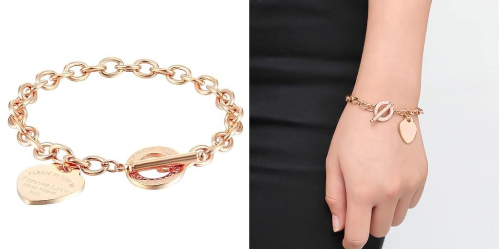 Rose gold heart link chain bracelet