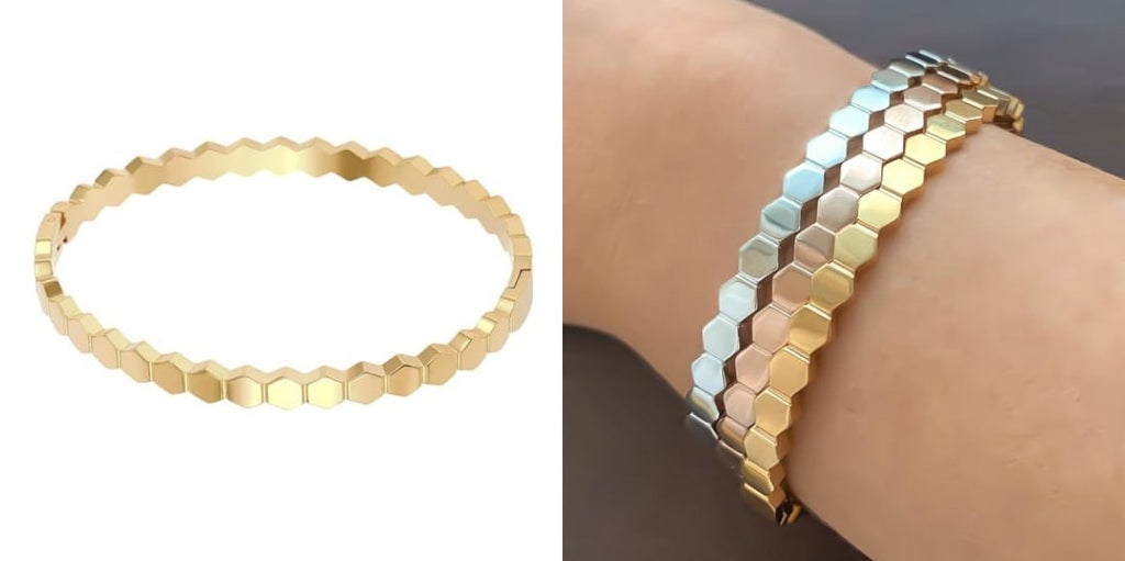 Gold Hexagon Bangle Bracelet