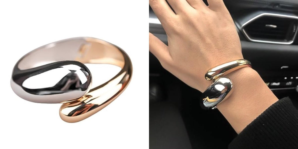 Large Two-Tone Gold Silver Designer Bangle Bracelet