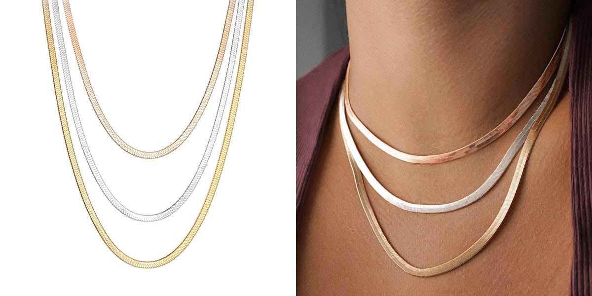 Layered herringbone chain necklace