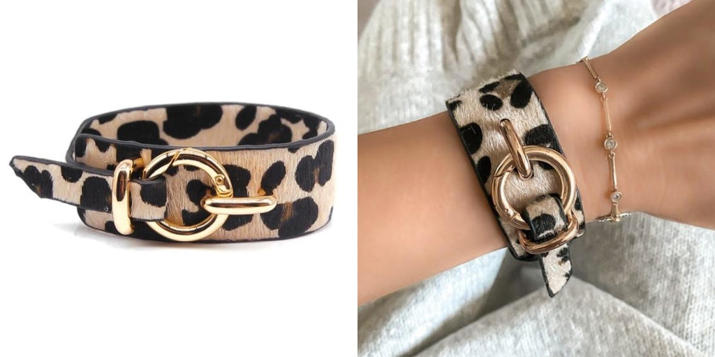 Leopard Leather Bangle Bracelet