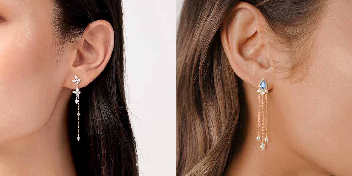 Long cubic zirconia drop earrings