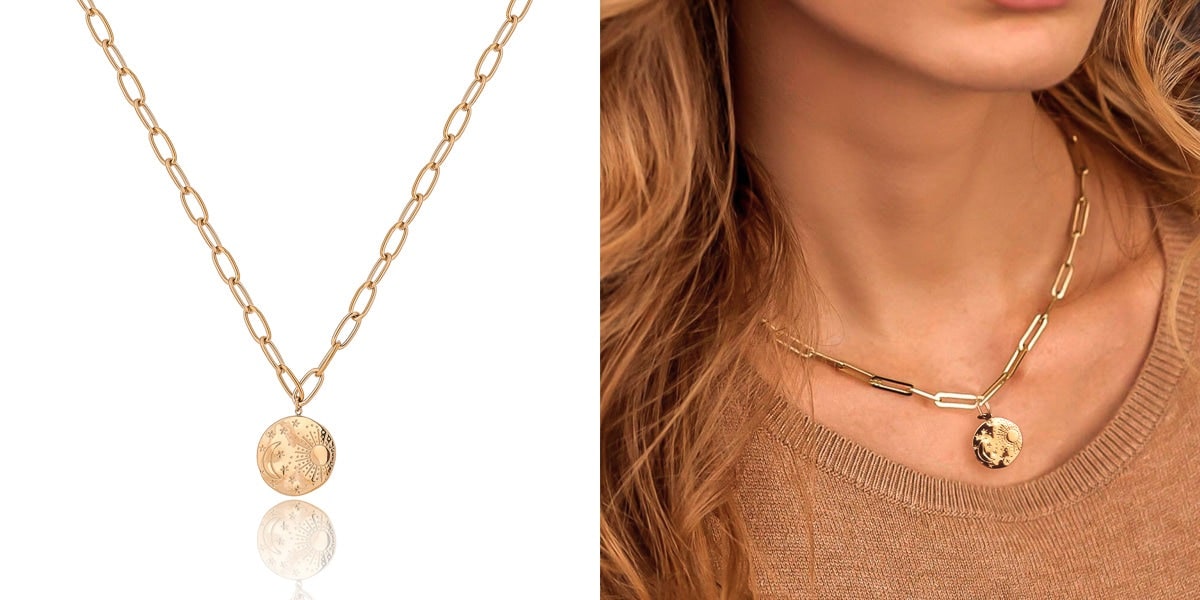 Moon and sun coin necklace