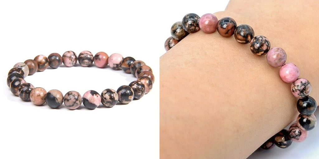 Pink and black Rhodonite bracelet