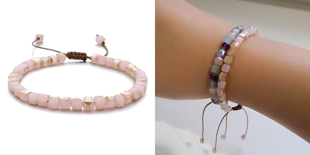 Pink crystal square bead bracelet