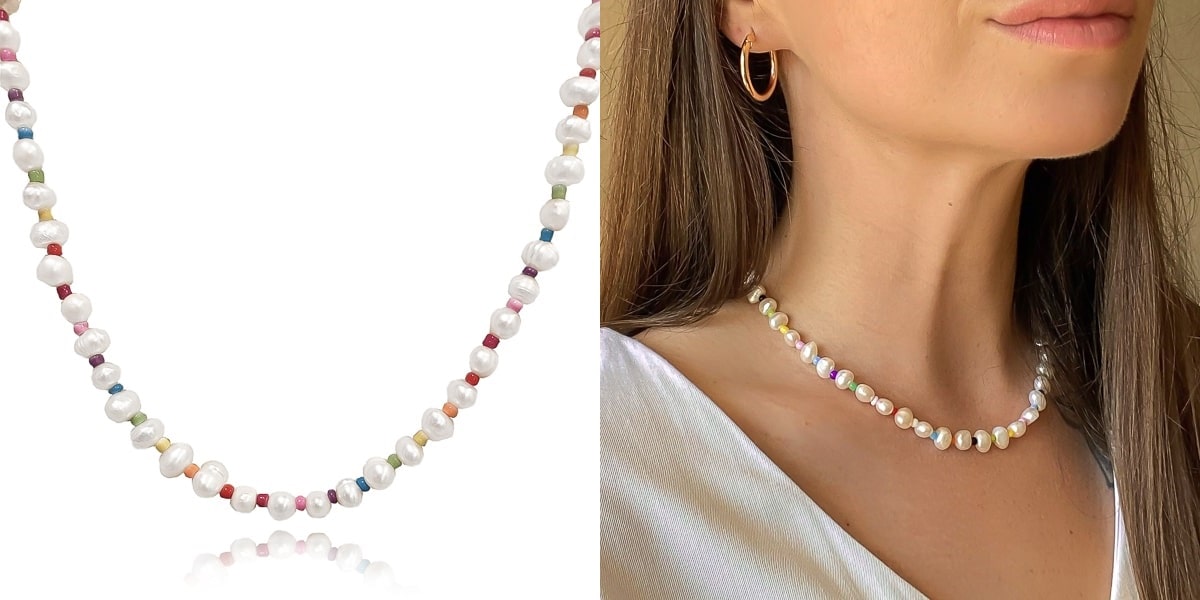Rainbow freshwater pearl necklace