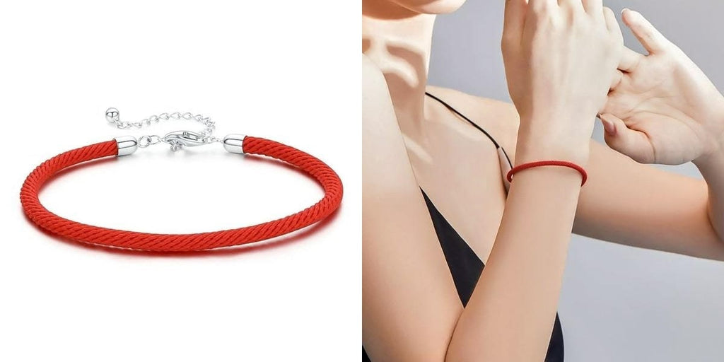 Men's Red String Bracelet with Adjustable Silver Lock