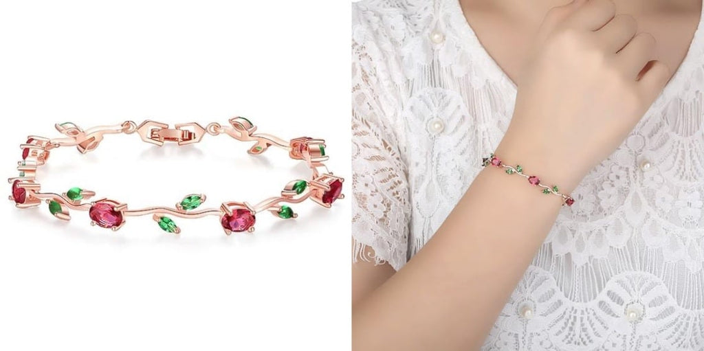 Crystal rose flower chain bracelet