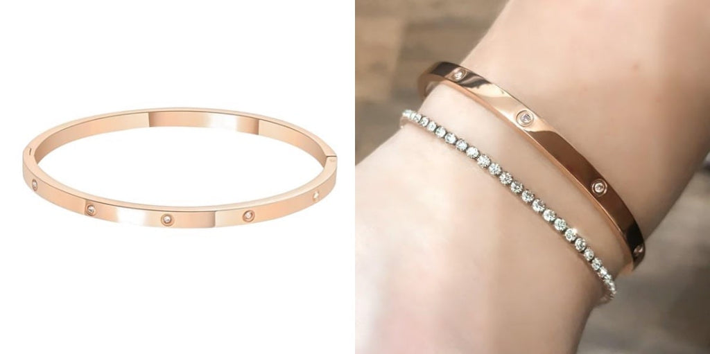 4mm Rose Gold Crystal Bangle Bracelet