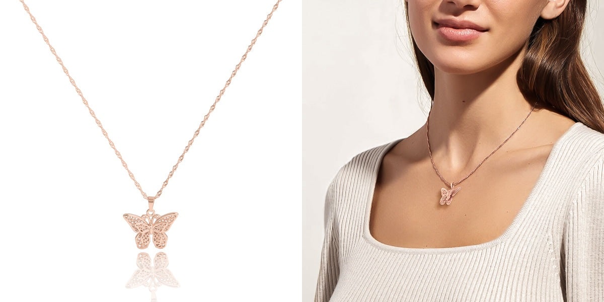 Rose gold 3d butterfly necklace
