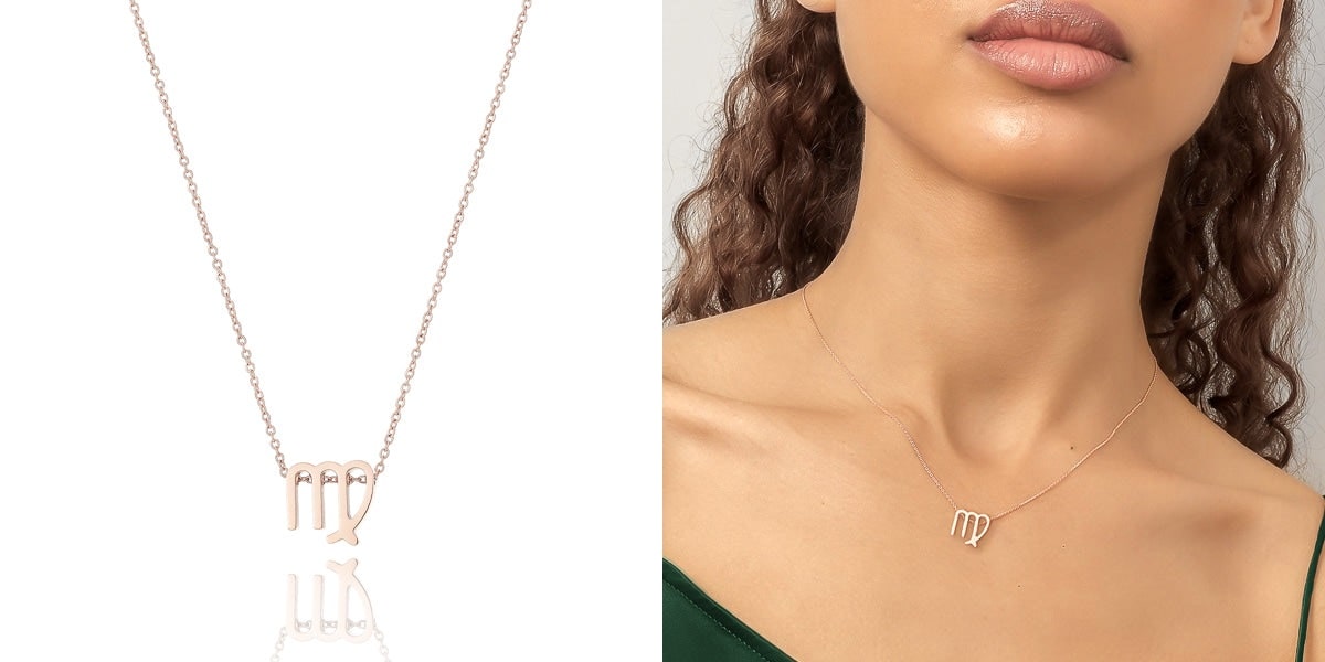 Classic rose gold Virgo zodiac necklace