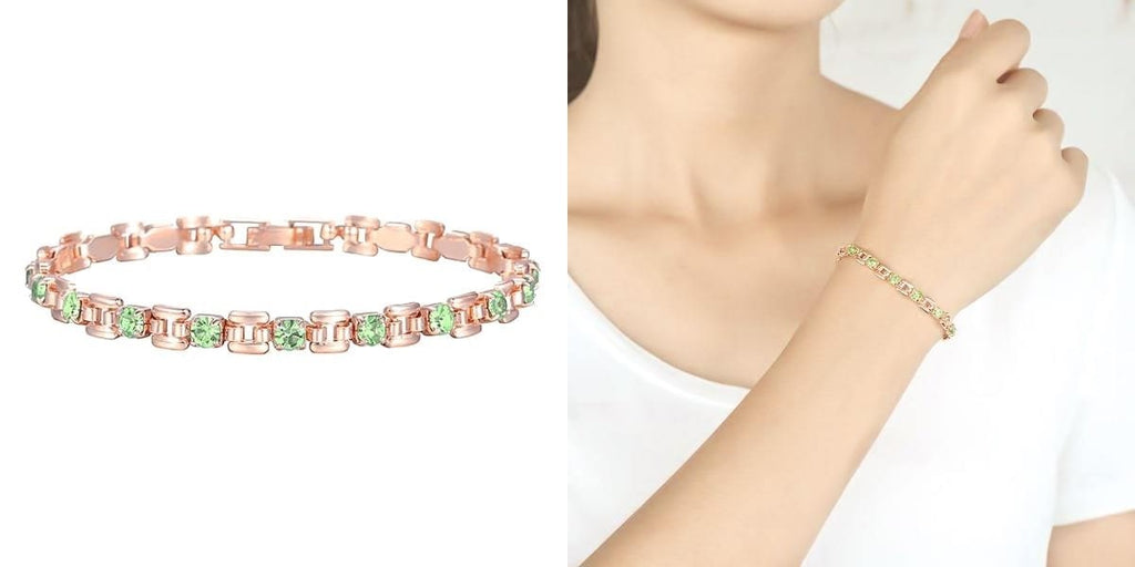 Rose gold light green crystal bracelet