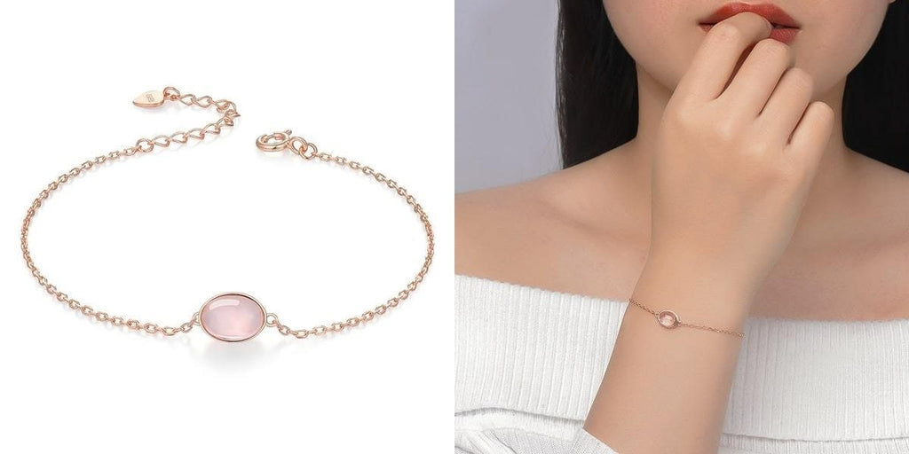 Rose gold vermeil rose quartz bracelet for her