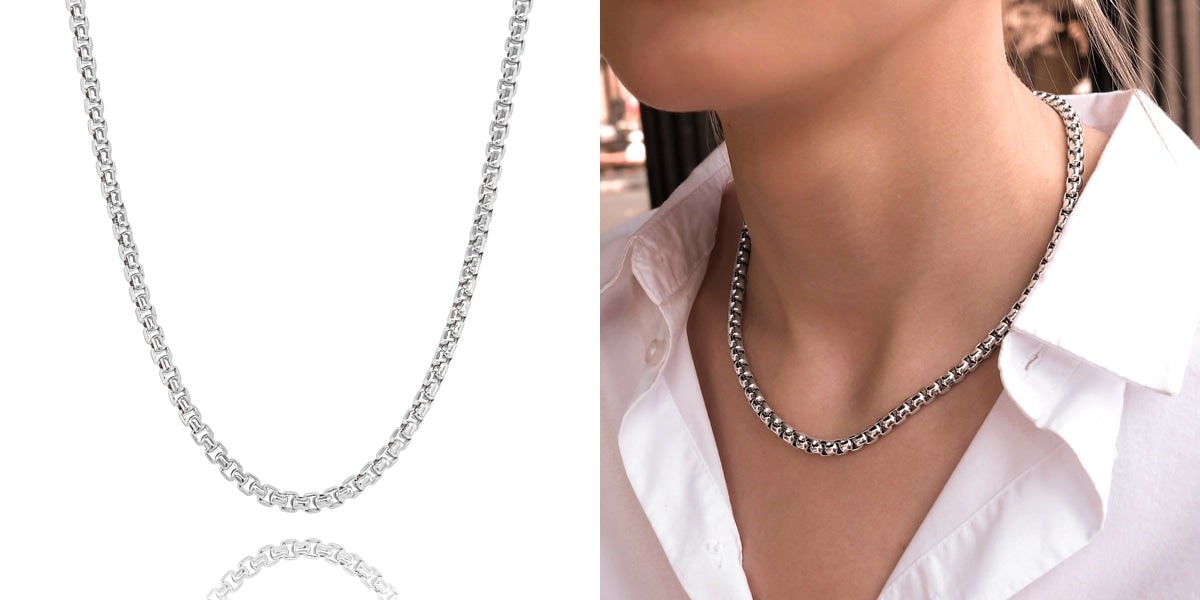 Chunky silver box chain necklace