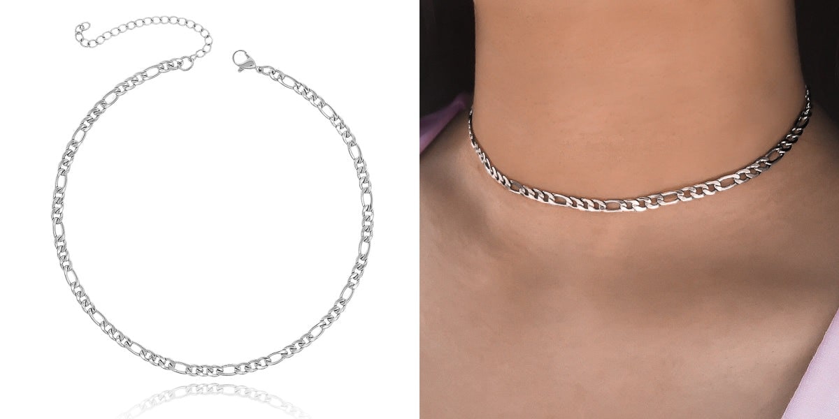 Silver figaro choker necklace