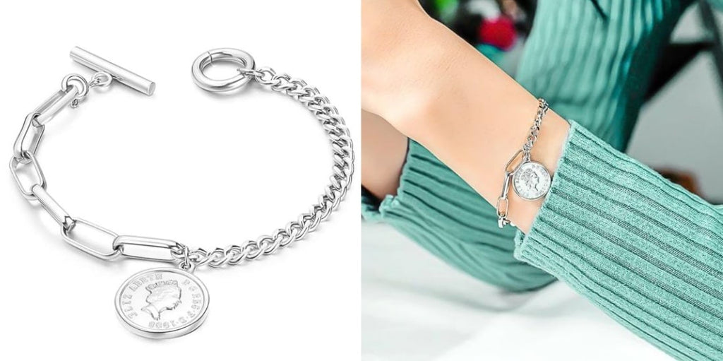 Silver half link chain bracelet