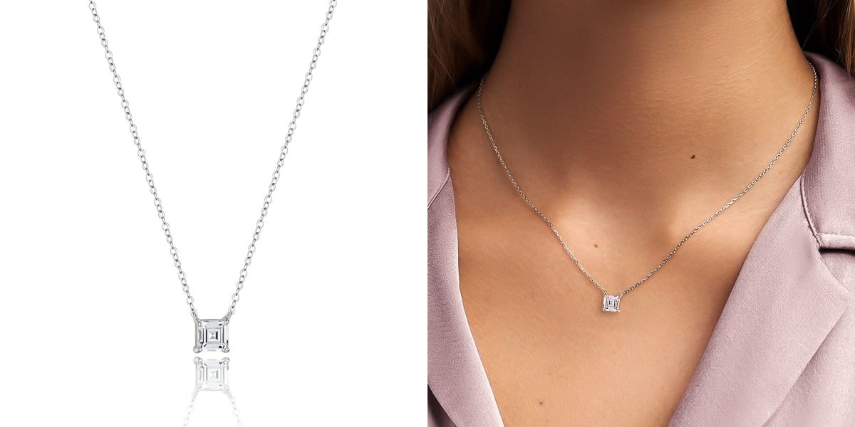 Square carre cut cubic zirconia necklace