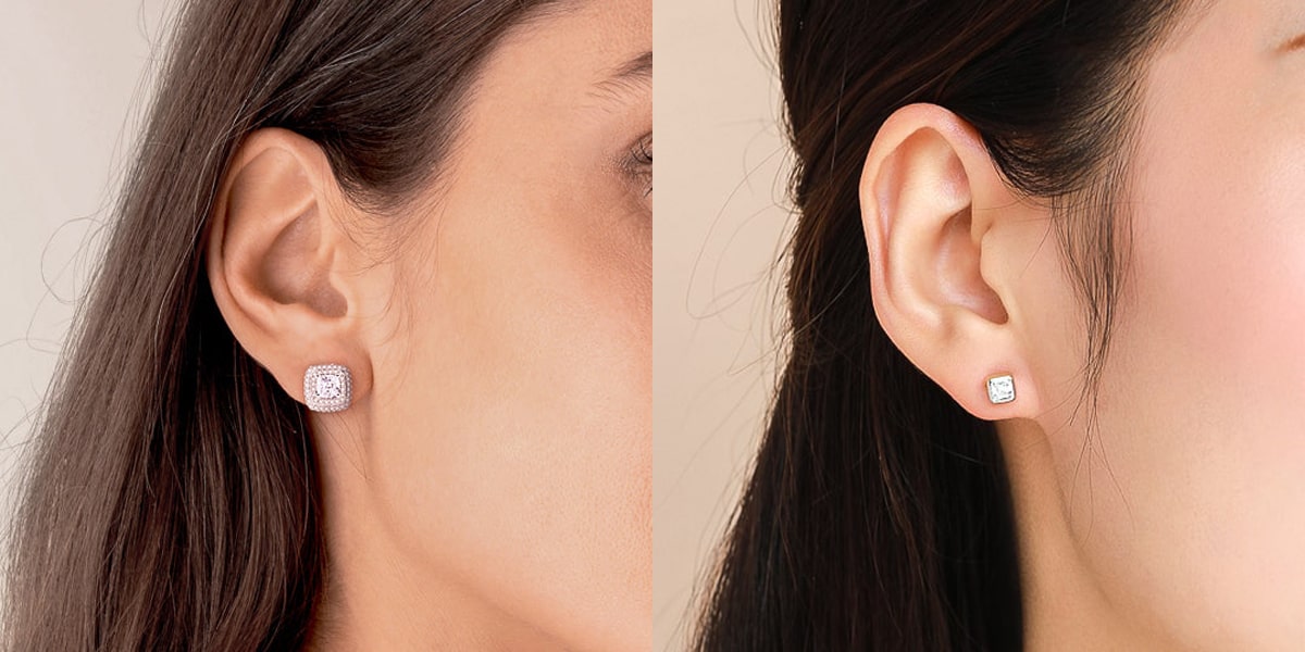 Square cubic zirconia stud earrings