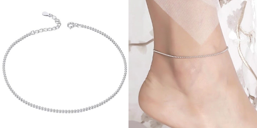 Sterling Silver Beaded Chain Anklet