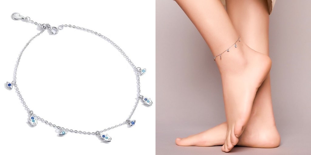 Sterling Silver Evil Eye Anklet