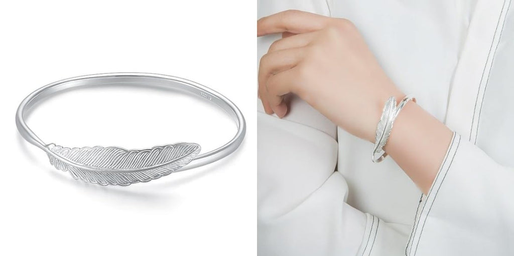 Sterling silver feather cuff bracelet