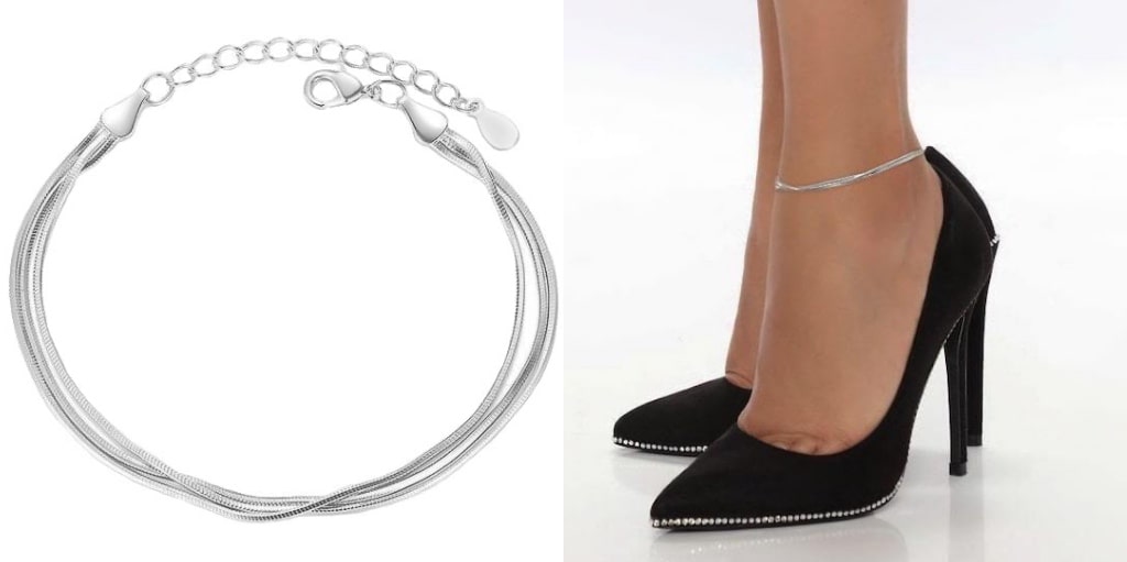 Sterling Silver Layered Snake Chain Anklet