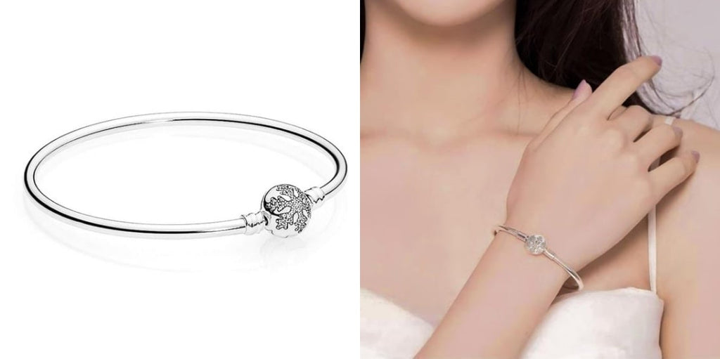 Sterling Silver Snowflake Charm Bangle Bracelet