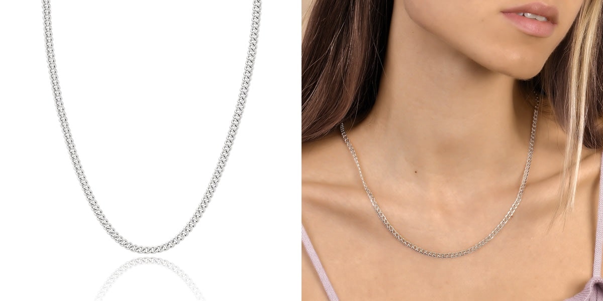 Thin Curb Chain Necklace Made of Sterling Silver