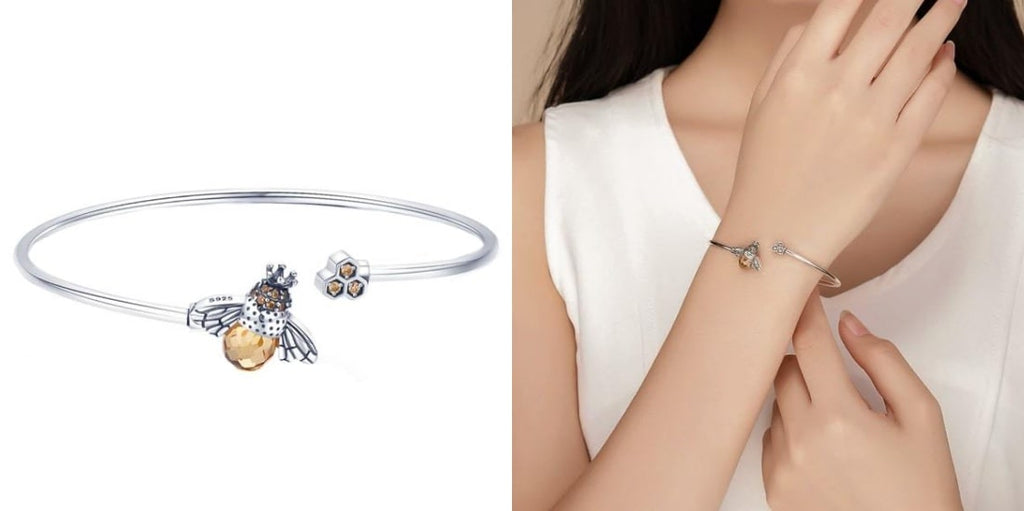 Sterling silver bee cuff bracelet for summer