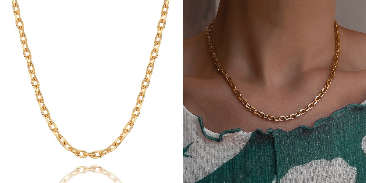 Thick gold cable chain necklace