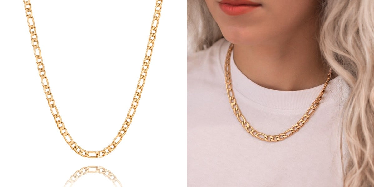 Thick gold figaro chain necklace