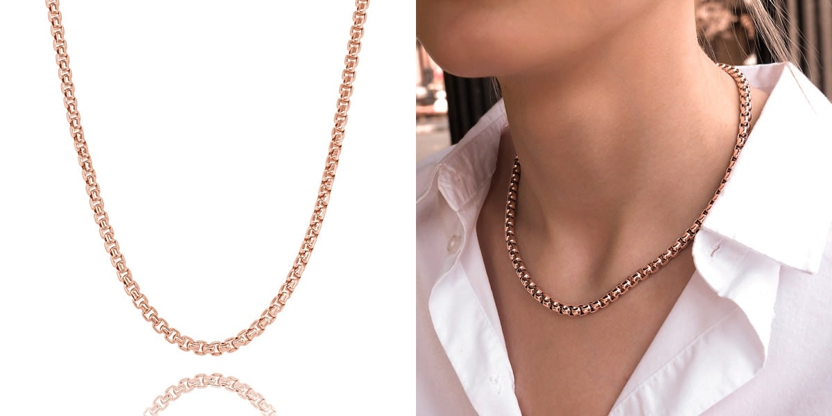 Chunky rose gold box chain necklace